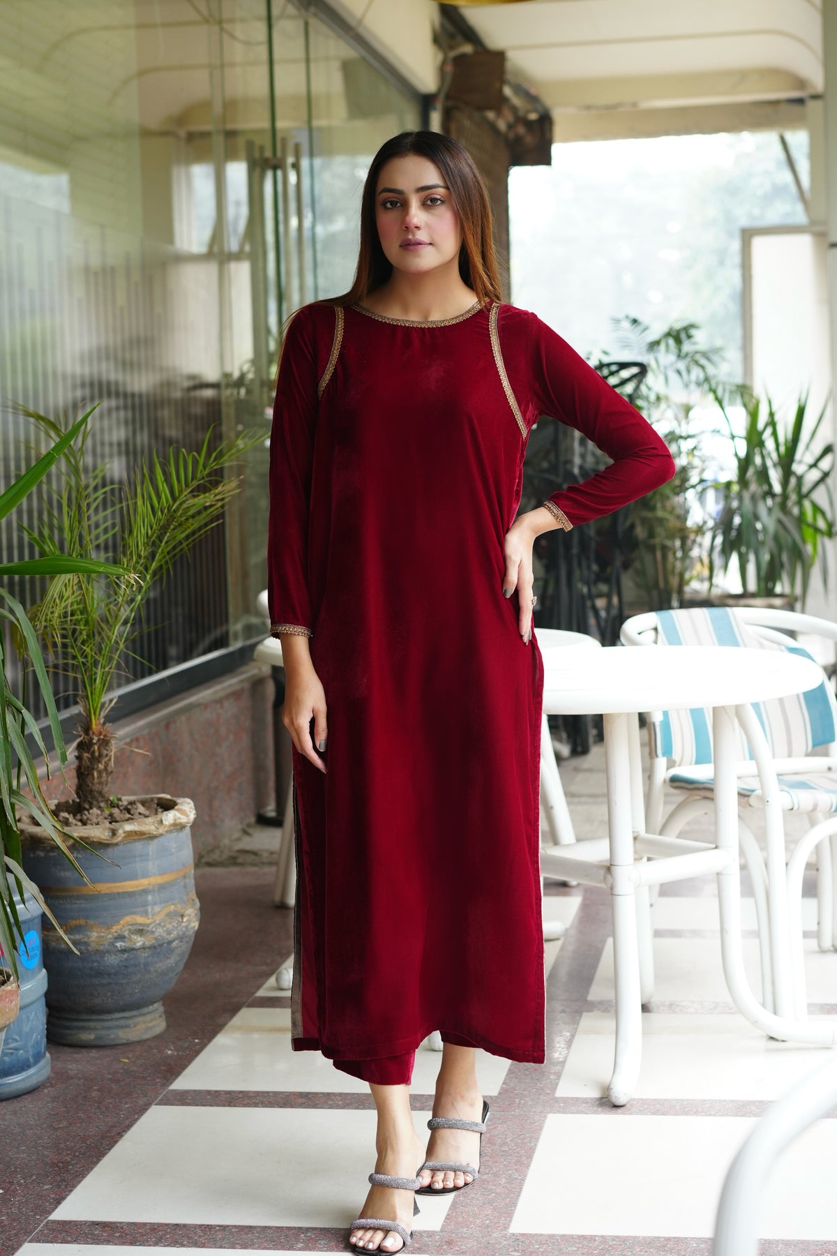 Maroon embellished
