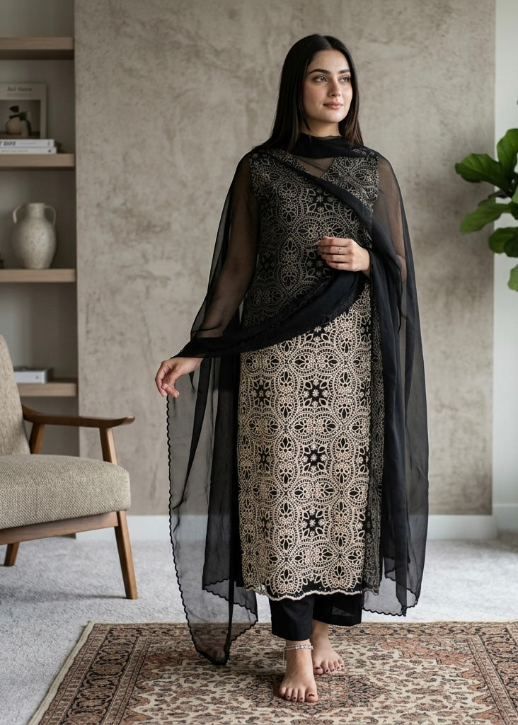 Chikankari noori black