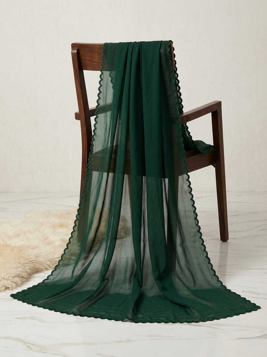 Solid Bottle green duppata