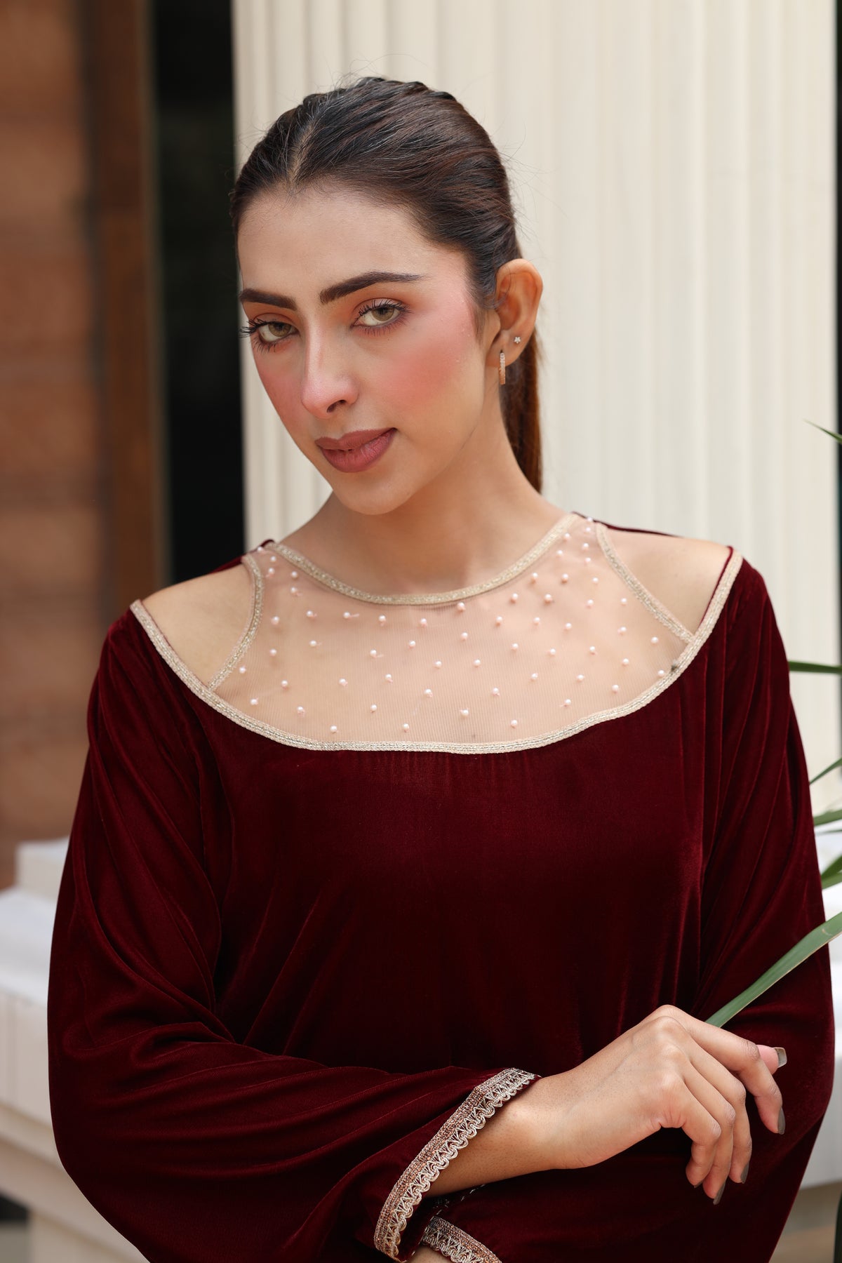 Maroon embroidered