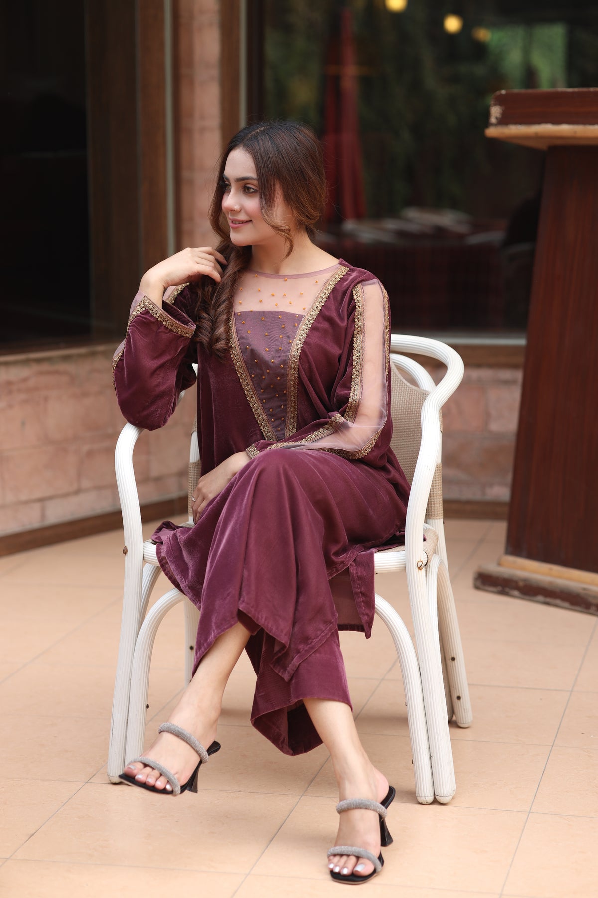 Plum embroidered