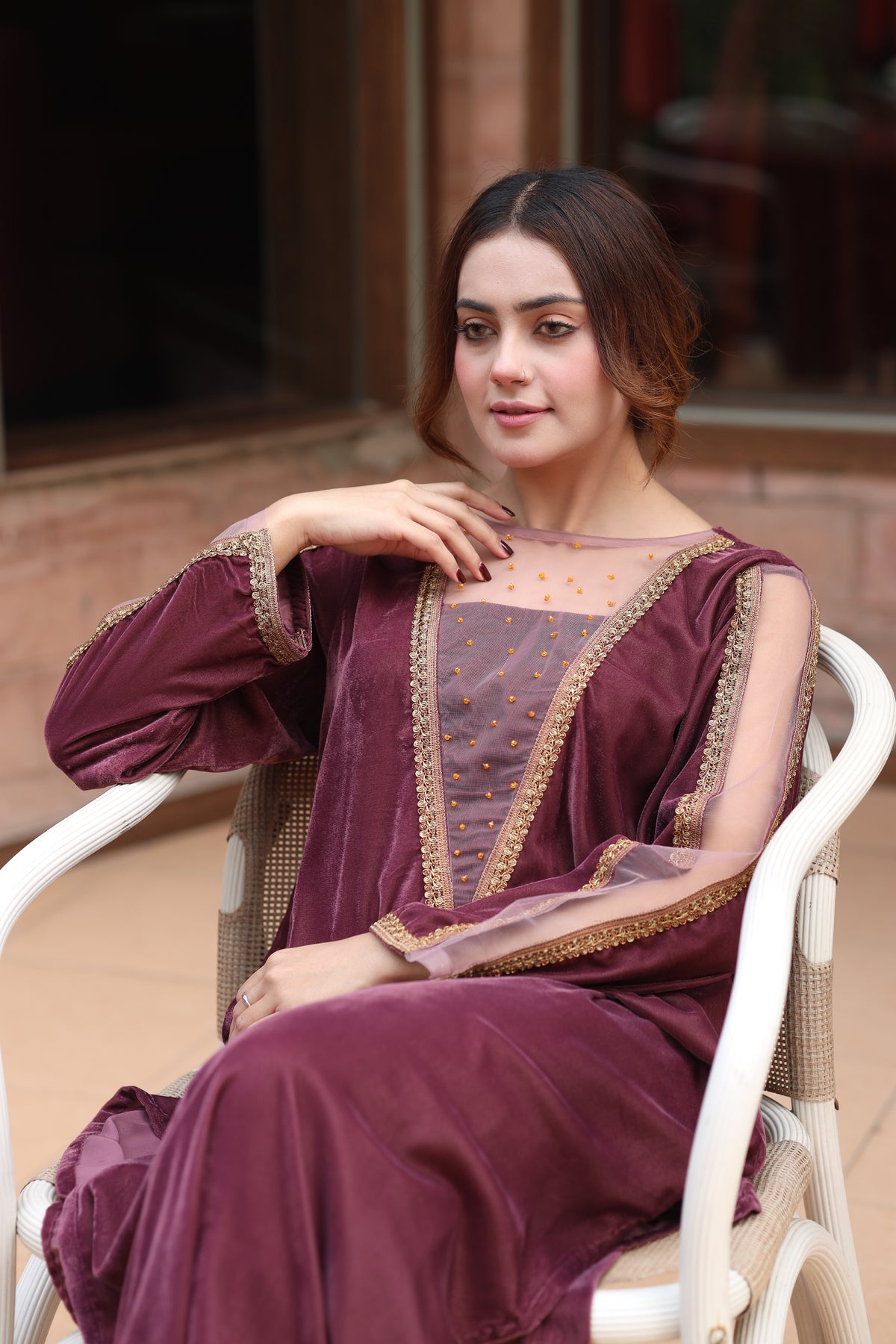 Plum embroidered