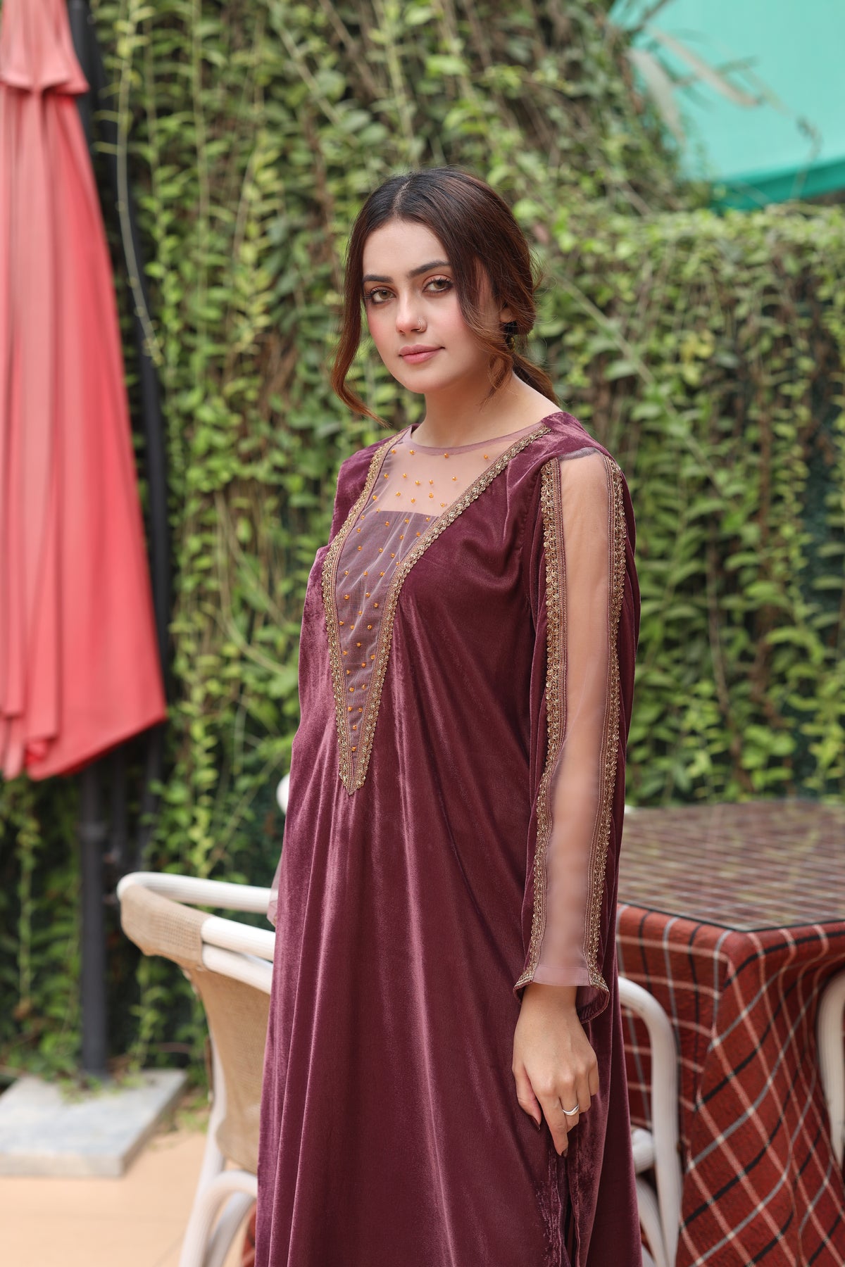 Plum embroidered