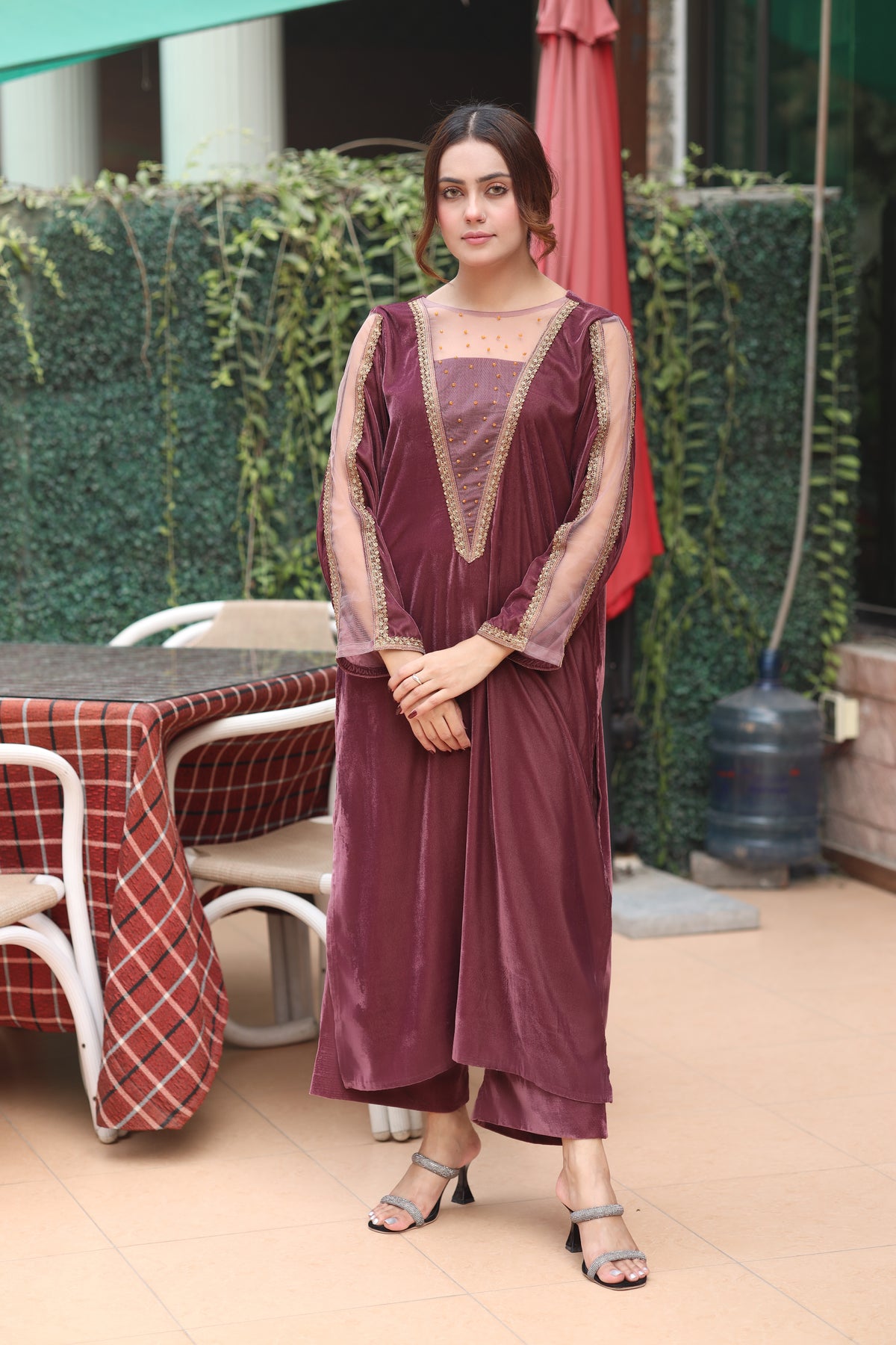 Plum embroidered