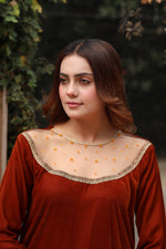 Rust orange embroidered