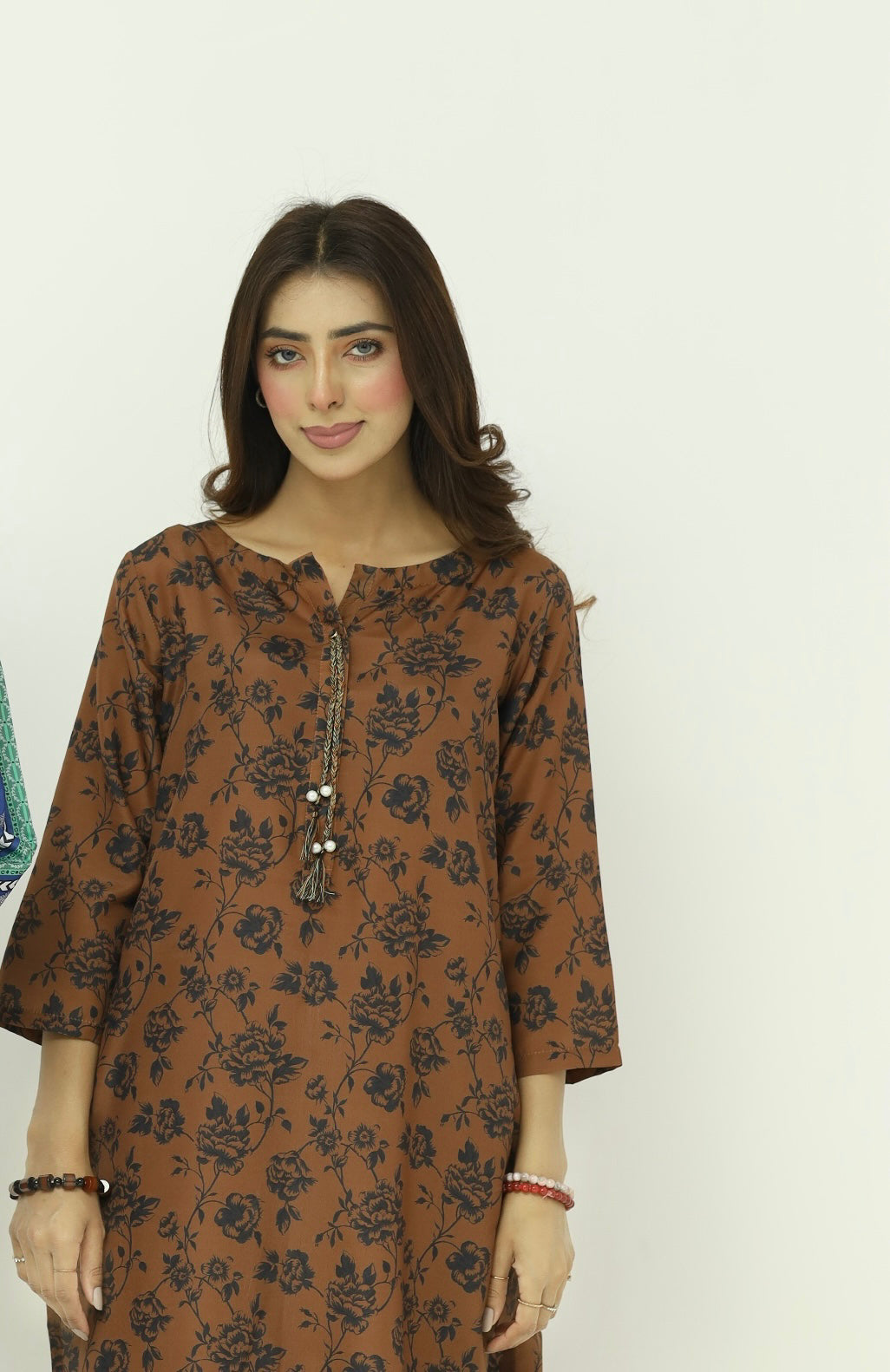 2 piece brown floral-printed