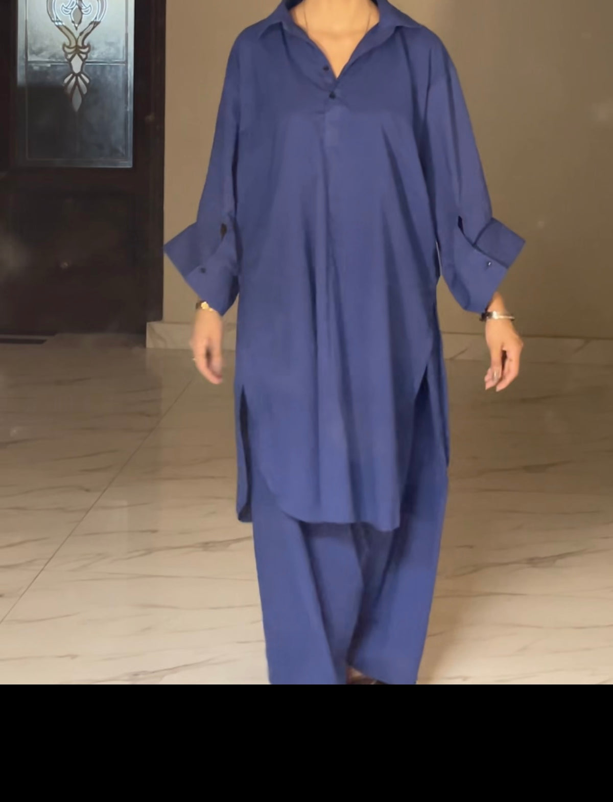 Lawn royal blue kurta shalwar
