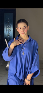 Lawn royal blue kurta shalwar