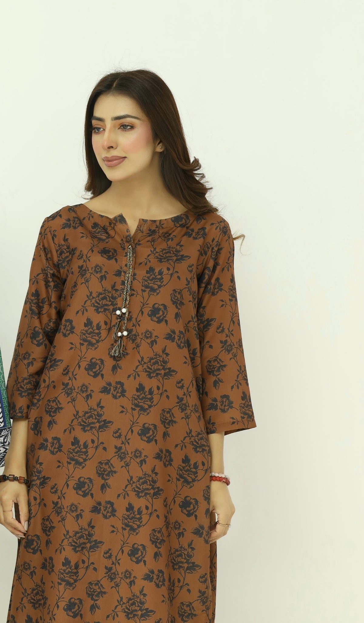 2 piece brown floral-printed