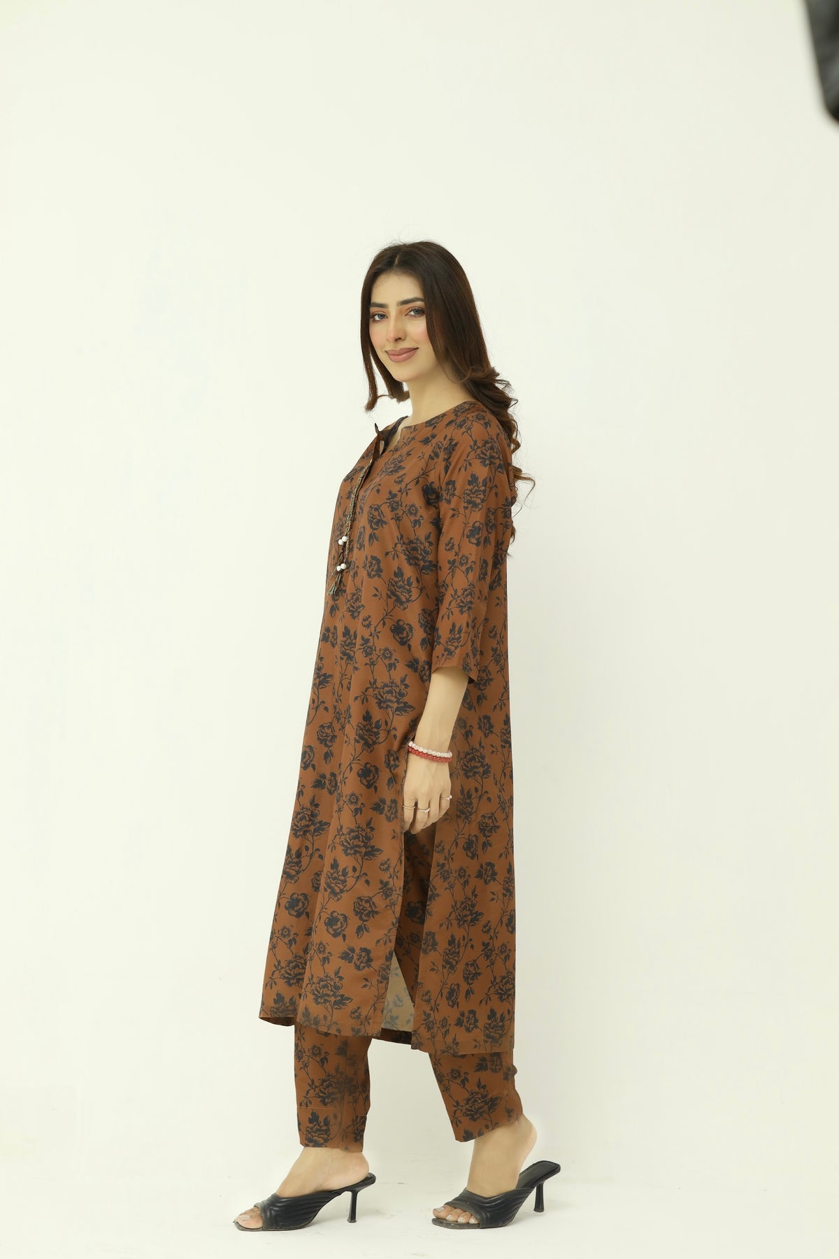 2 piece brown floral-printed
