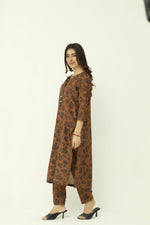 2 piece brown floral-printed