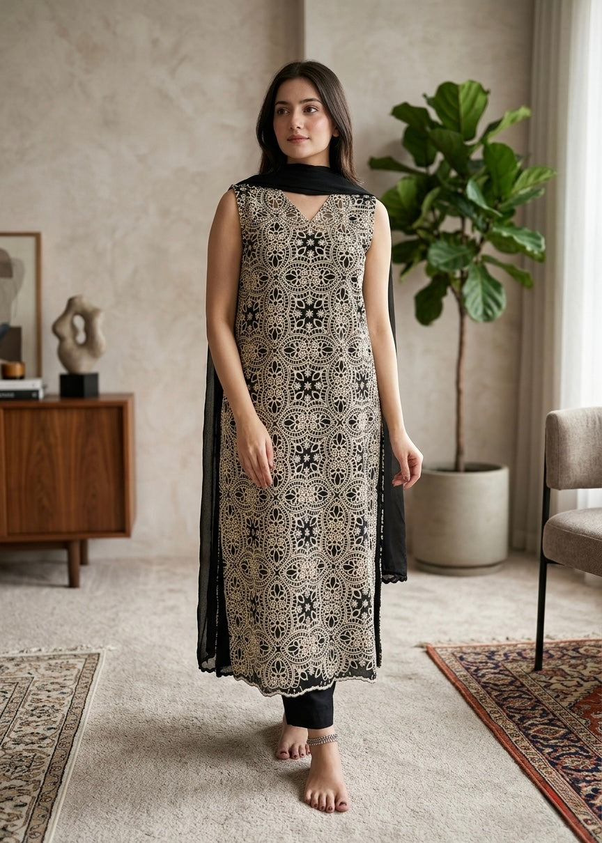 Chikankari noori black