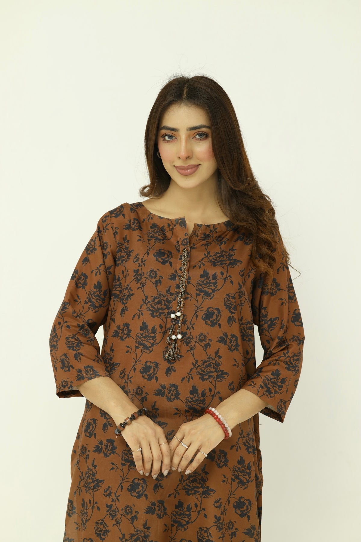 2 piece brown floral-printed