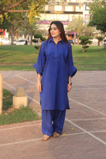 Lawn royal blue kurta shalwar